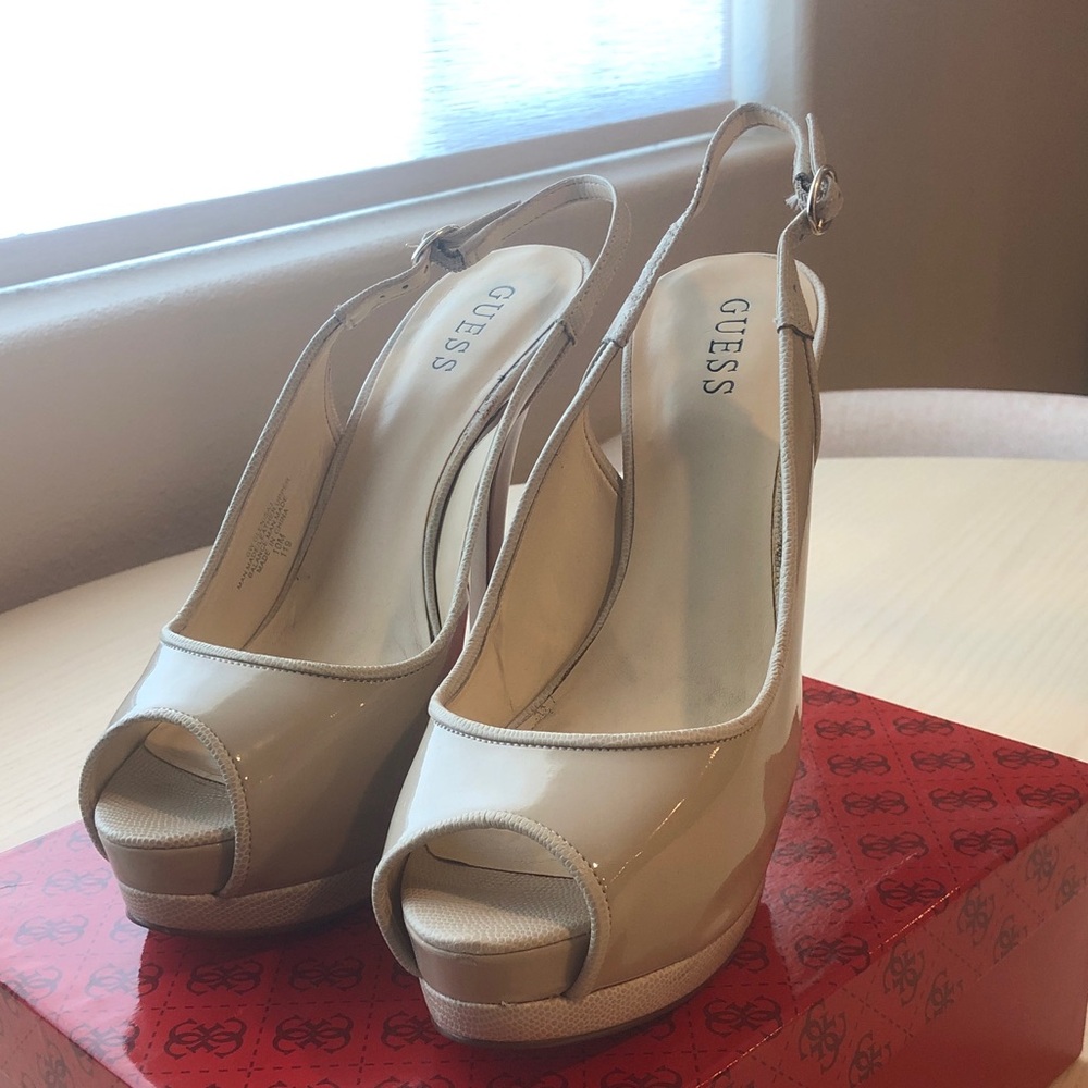 Guess Women's Beige Slingback Peep Toe Heels